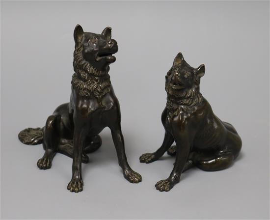 Two 20th century bronze dogs tallest 13cm